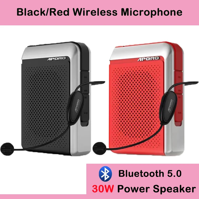 

30W Professional UHF Wireless Microphone Bluetooth Speaker For School Teacher Tour Guide Loudspeaker Meeting FM Radio Megaphone