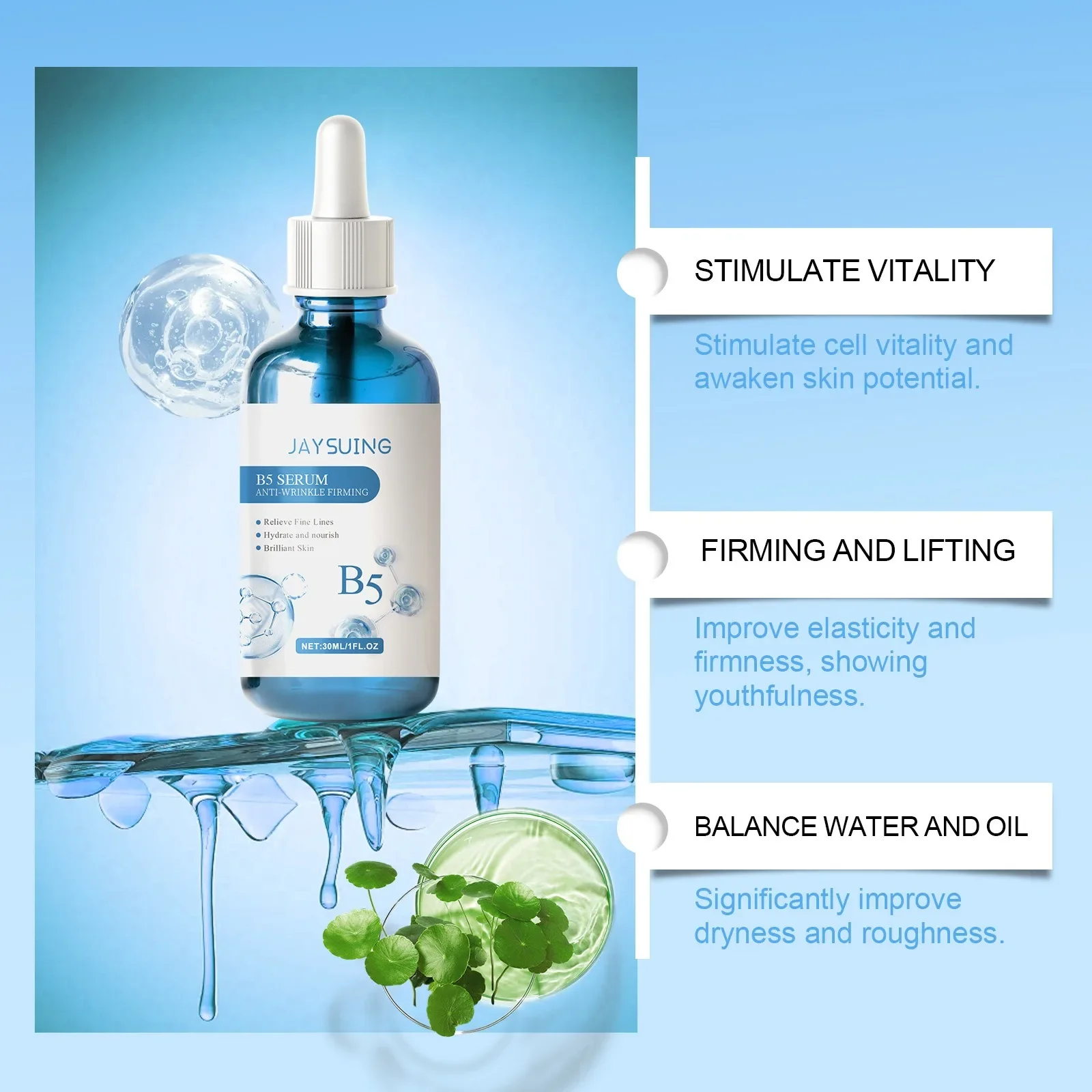 Vitamin B5 Facial Serum Hyaluronic Acid Essence Moisturizing Repair Damage Skin Smooth Deeply Nourishes Reduce Lines Skincare