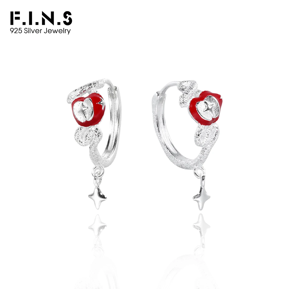 fins-オリジナル-s925-スターリングシルバー-レッド-アップル-スネーク-イヤー-バックルシック-スイート-ブラシ-ラウンド-フープ-イヤリング-アレルギー防止-ファイン-ジュエリー