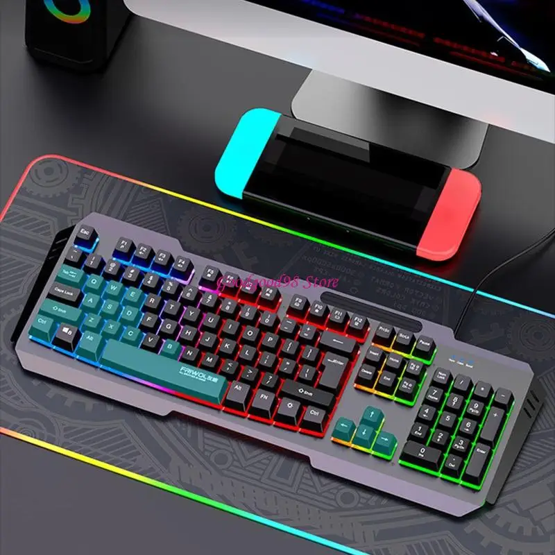 DS600 Opção teclado e mouse com fio 104 teclas com tecla N anti-fantasma e feedback tátil para escritório e jogos