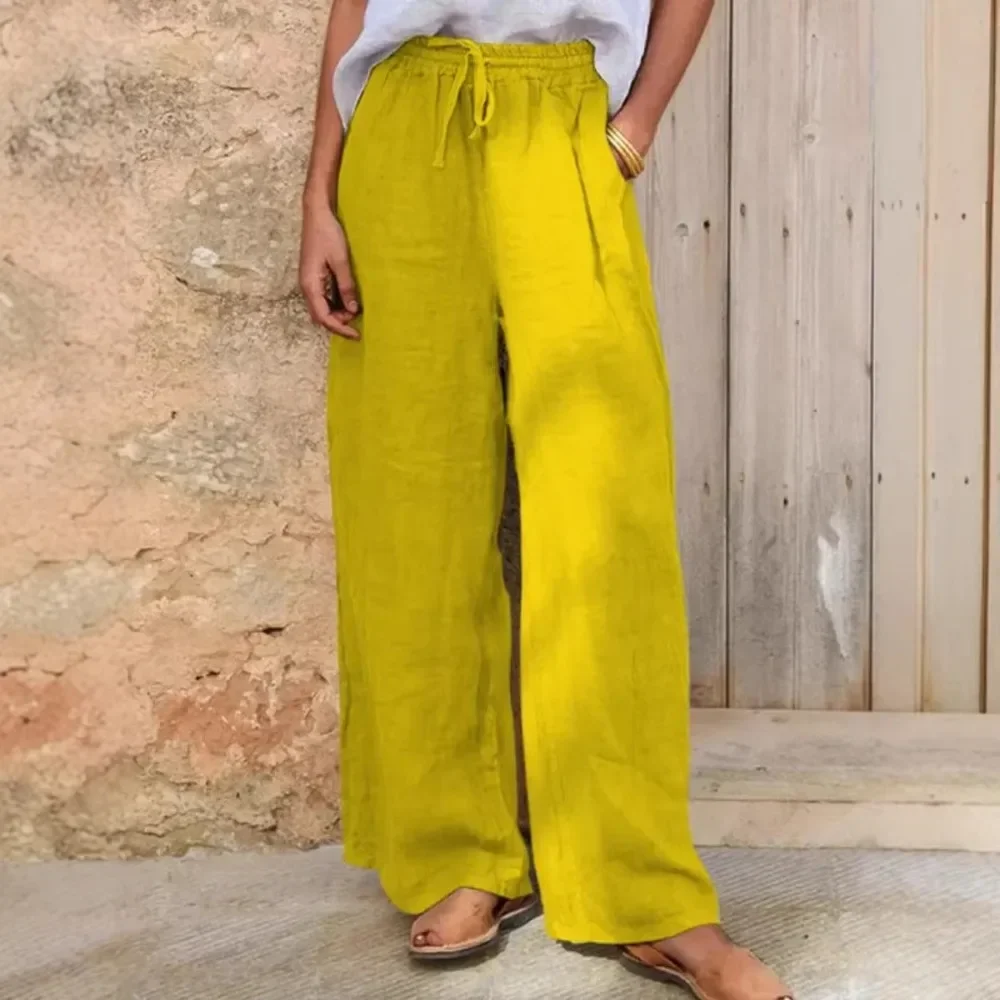 Women Cotton Linen Loose Drawstring Solid Color Pants Casual Daily Office Work Resort Wear Chic Minimalist New