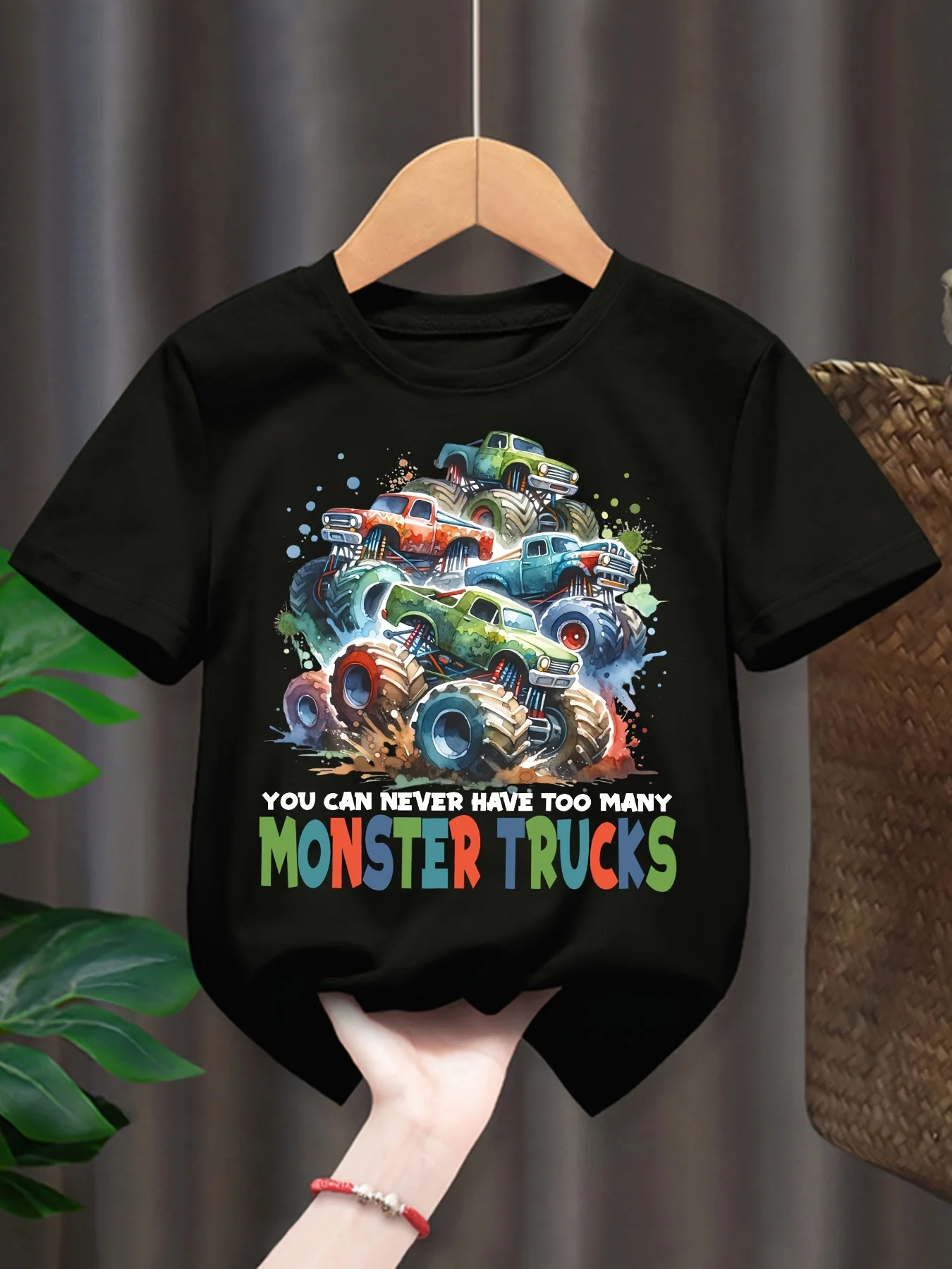 Alphabet Off-road Vehicle Print Cute and Lovely Casual Children's T-shirt Parent-child Trend Creative Casual T-shirt Daily Wear