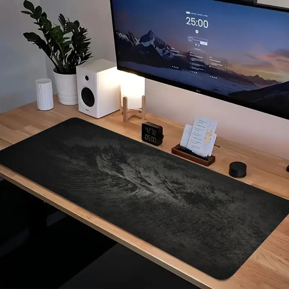 Dark Black Sand Texture Desk Mat Waterproof Non Slip Subtle Gradient Minimal Mouse Pad Nice Gift for Luxury Office Decor