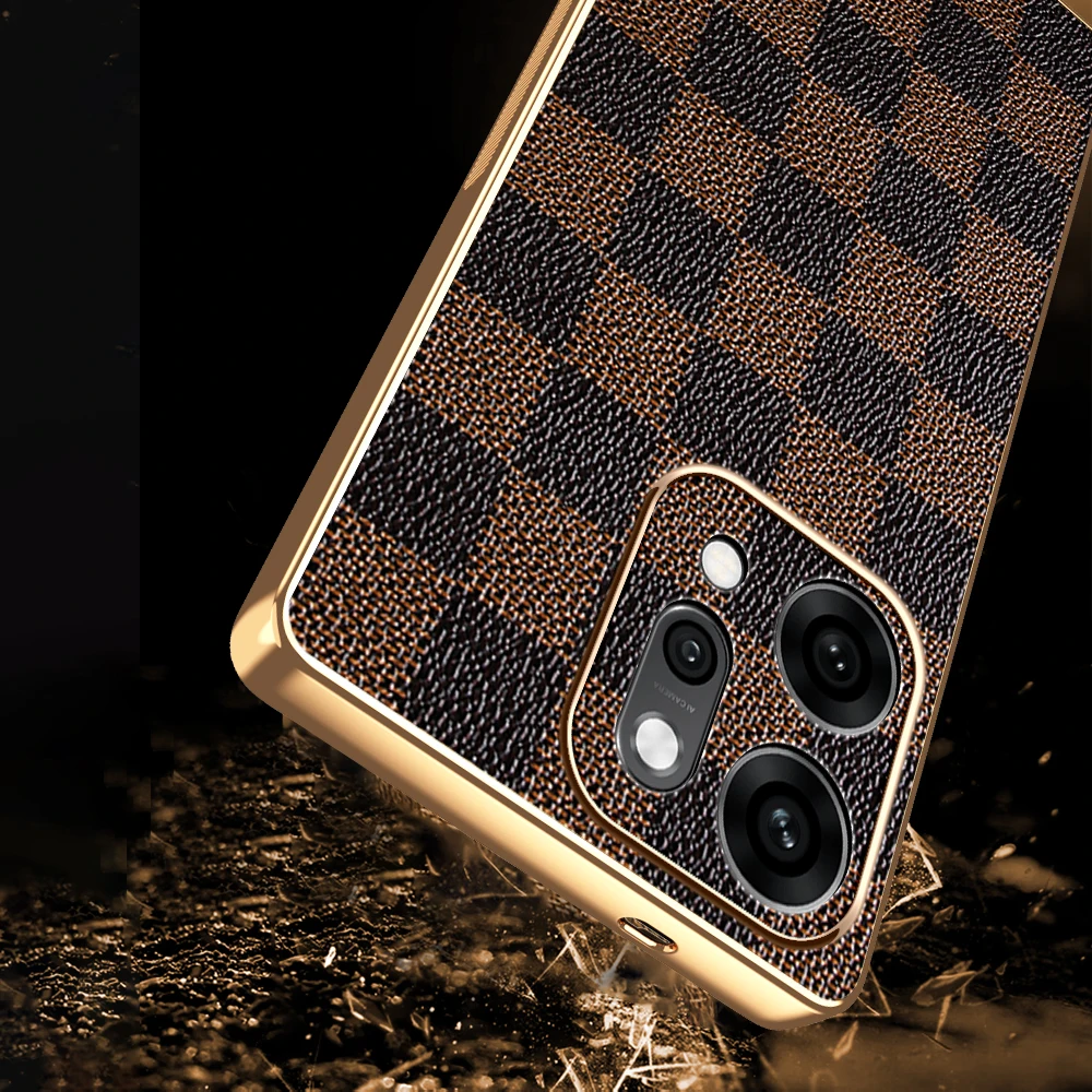 Custodia in pelle Busine Sle per Oppo Reno 14 13 9 8 F Pro + Retro High-end Leopard Scacchiera Modello TPU Antiurto Proteggi la copertura