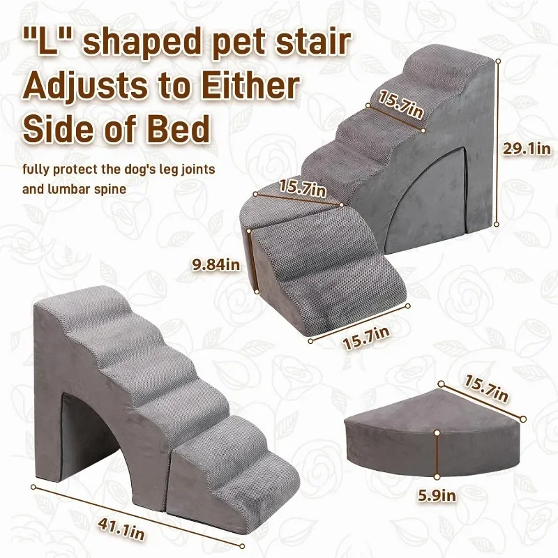 Schuim hondentrappen en treden opritten voor hoge bedden 25-30 inch hoog hoog, 6 treden huisdiertrappen, antislip voor kleine honden, oudere honden/katten