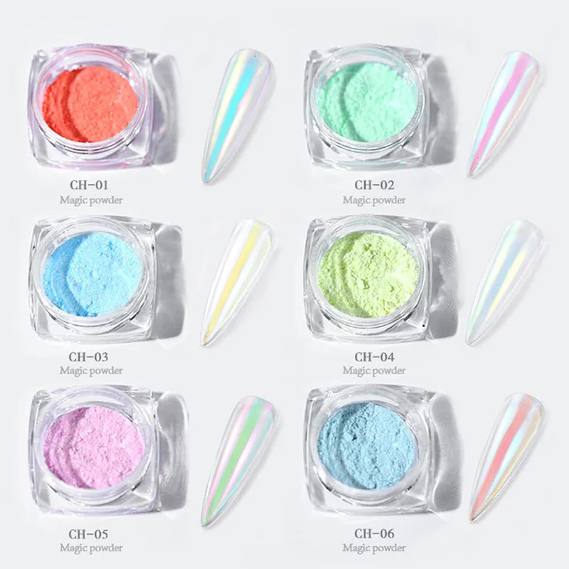 6 Kleur Ijs وضع شفاف Spiegel حورية البحر Poeder مسمار كروم Uv جل الصباغ ماجيك الغبار Poeder الليزر مسمار الفن زينة #1