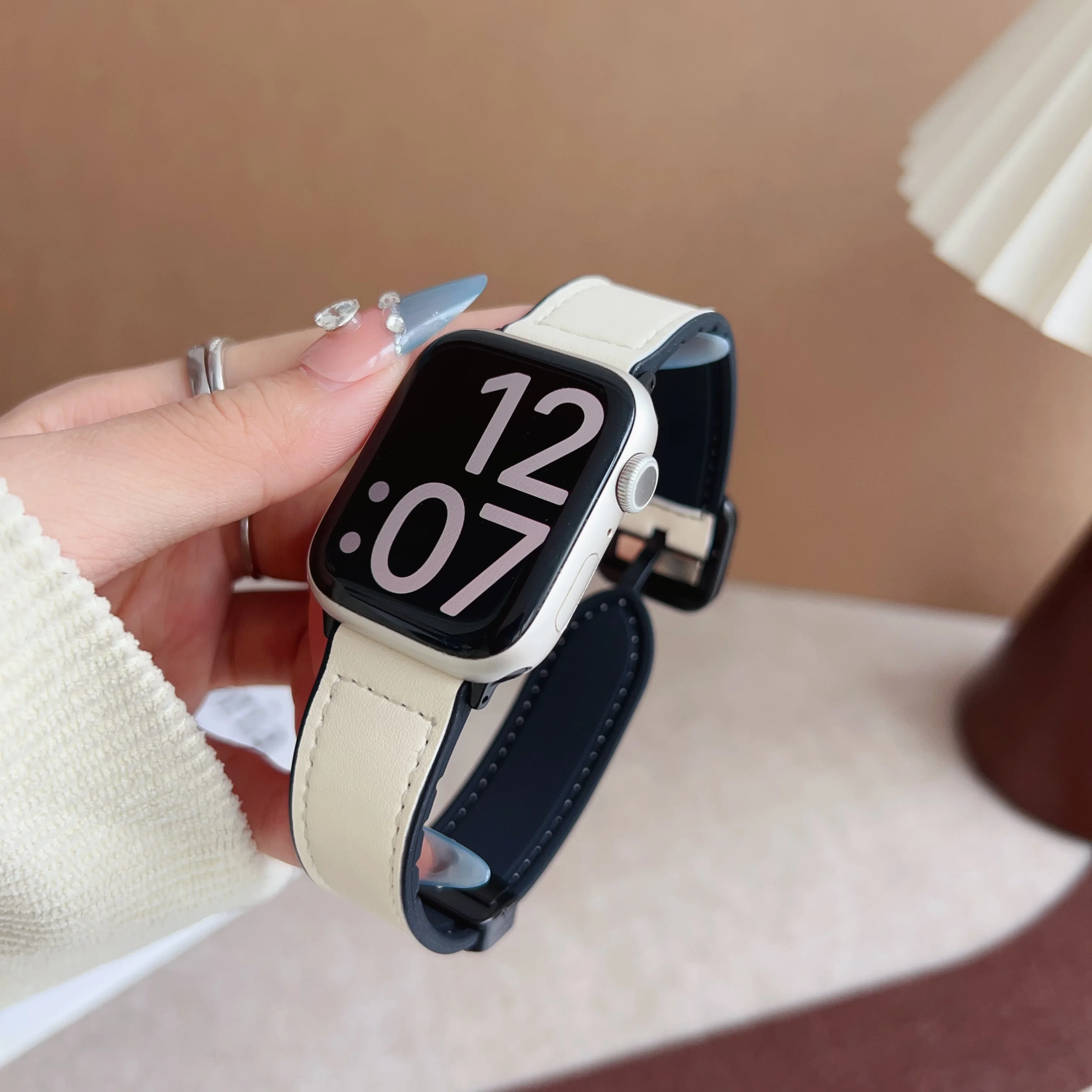 Leather Silicone Strap For Apple Watch Band 49mm 46mm 45mm 44mm 42mm 41mm 40mm 38mm iWatch Series 12 11 10 9 8 7 SE Ultra 2