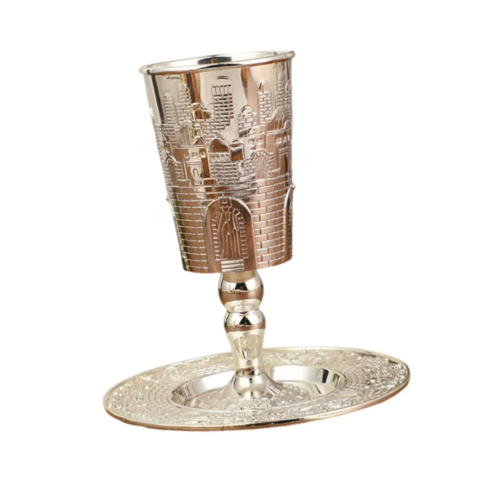 Decorative Wine Goblet Zinc Alloy Cup and Saucer Modern Drinkware for Party Home Decor Shabbat or Holiday
