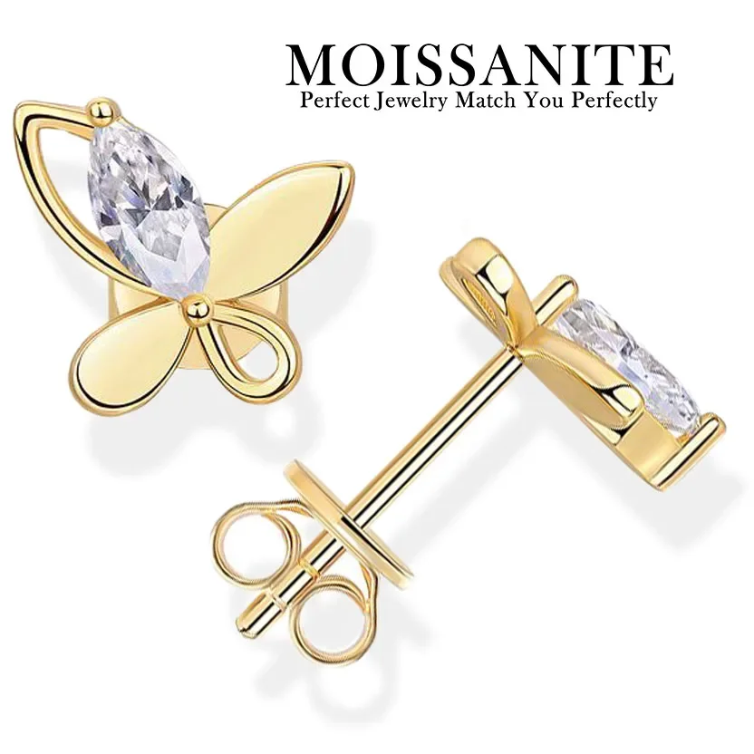 

3*6mm Moissanite Butterfly Earrings – 18K Gold Plated S925 Silver, Elegant Nature-Inspired Design