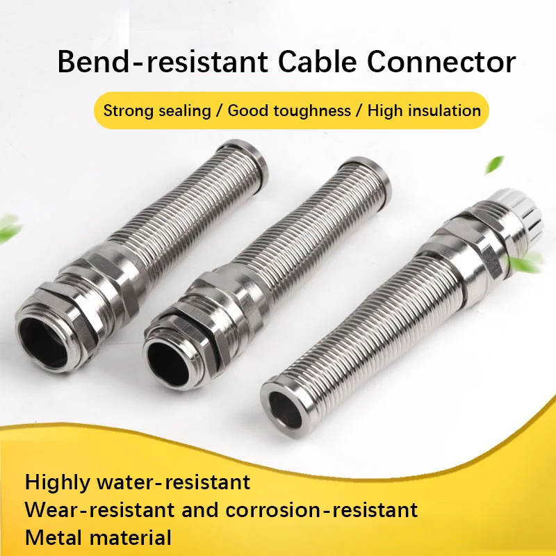 1pc Stainless/Brass Nickel Plated Anti-Bend Cable Gland, Spring Split Strain Relief Waterproof Wire Connector for Electric Box.