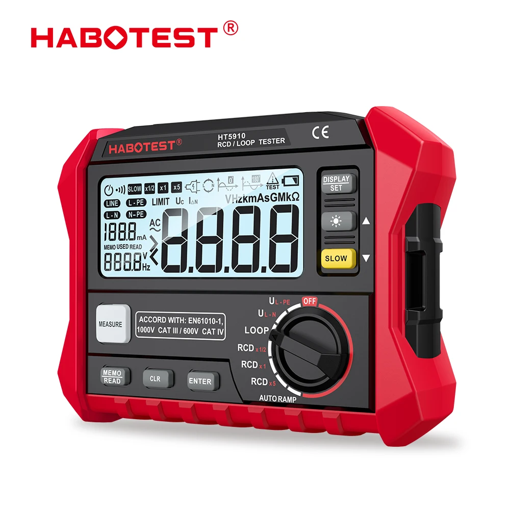 HABOTEST Digitaler RCD-Leckagetester, Erdschleifenwiderstands-Analysator, AC440V Voltmeter, Kontaktspannungsprüfer mit USB-Hintergrundbeleuchtung