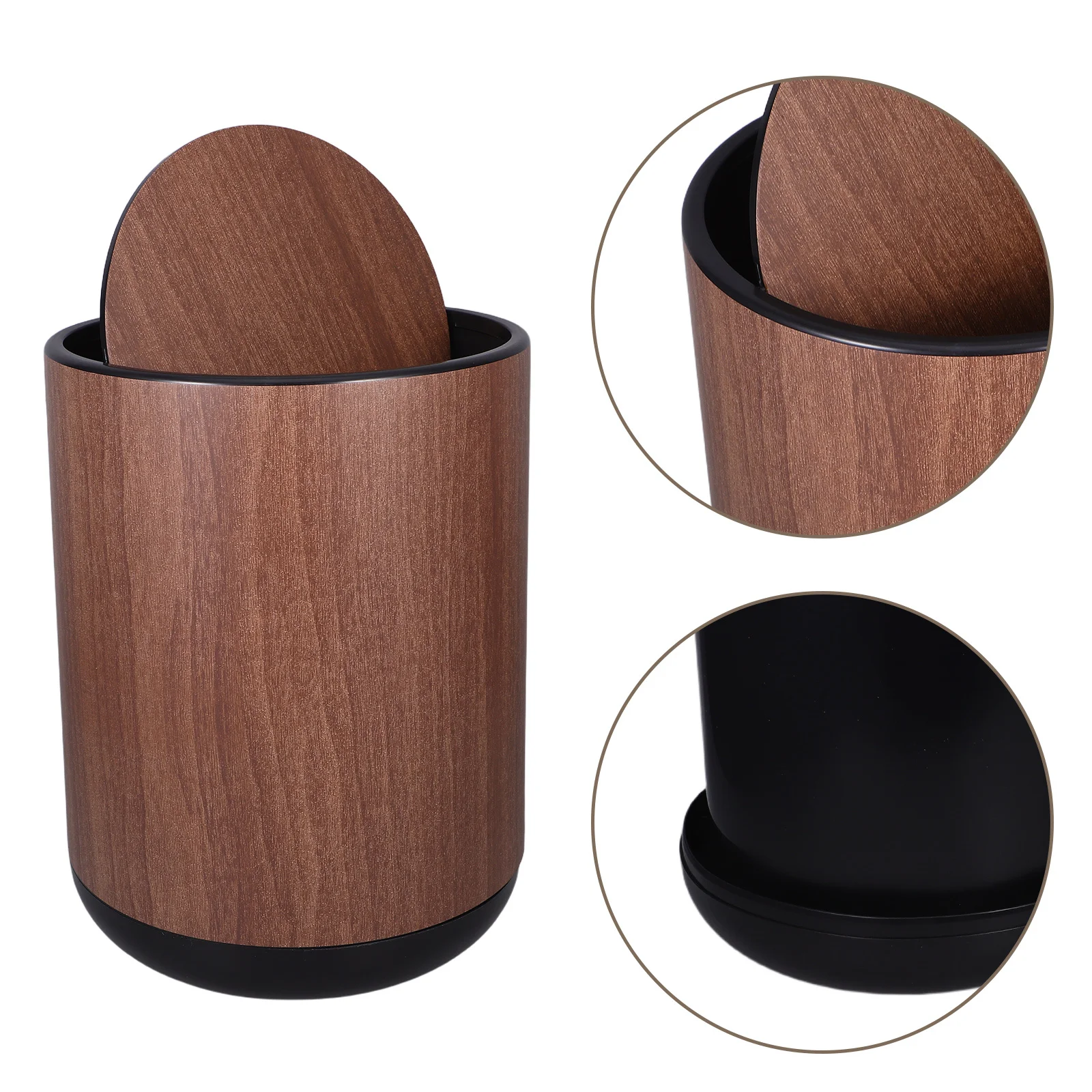 

Flip Lid Dual Layer Trash Can Wood Grain Plastic Waste Bin for Bathroom Bedroom Office Garbage Can Trashcan with Lid