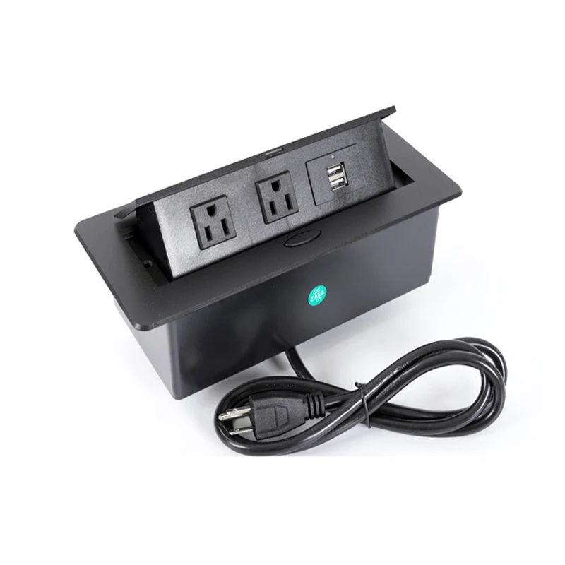 Pop-up Desktop Socket Embedded Multimedia Office Conference Table Plug Hidden Wire Box US Standard With Dual-Port USB Charging