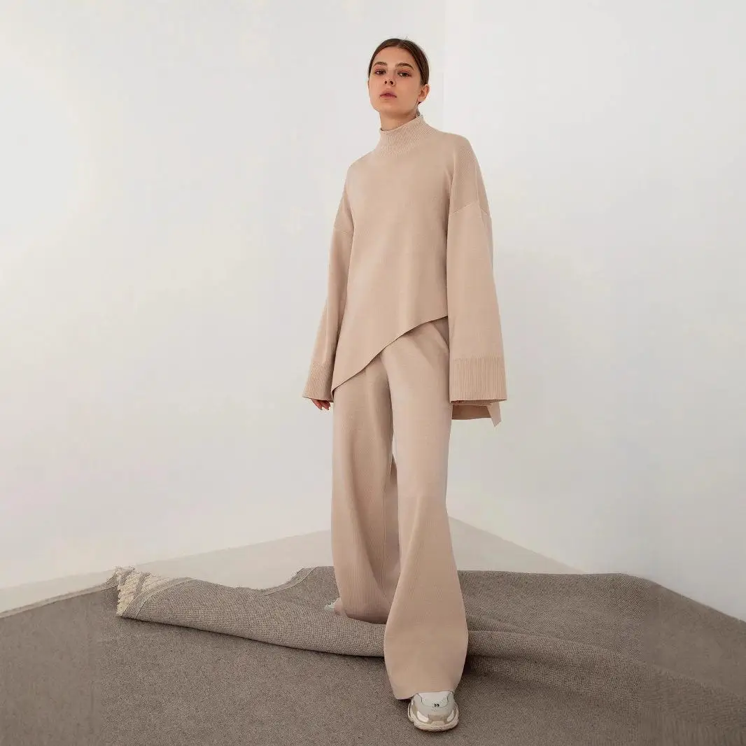 

Комплект вязаного свитера High Ne для женщин со скошенными длинными светями, модный костюм из двух предметов, осенняя коллекция, размер для взрослых