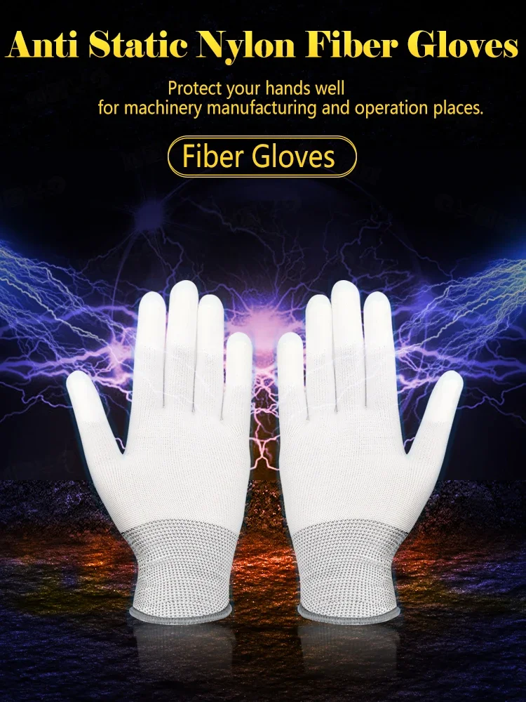 2pcs Anti Static Gloves ESD Electronic Welding Work Nylon Fiber Gloves Pu Finger Coated Finger PC Antiskid for Finger Protection