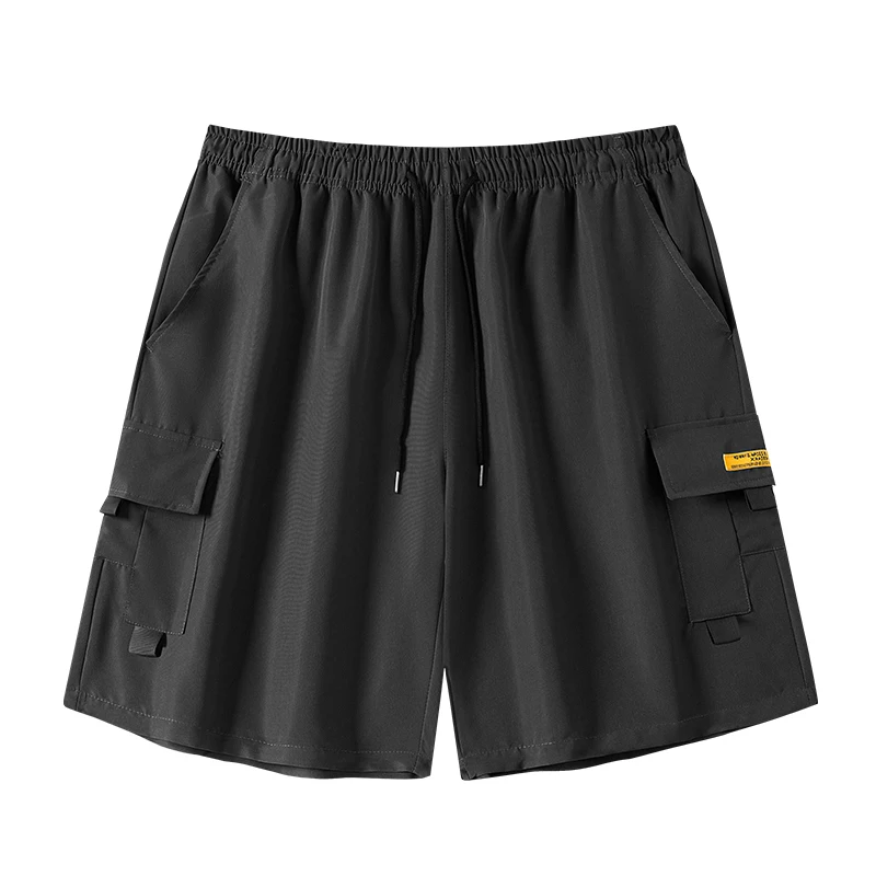 Men's Straight Cargo Shorts Lightweight Breathable Solid Color Drawstring Waist with Multi Pockets Casual Summer Short Pants Man