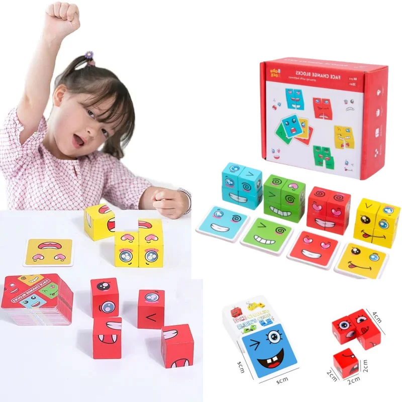 لغز كتلة تغيير الوجه لعبة الطاولة تعبير مونتيسوري التفاعل بين الوالدين والطفل لغز التدريب على التفكير الفكري