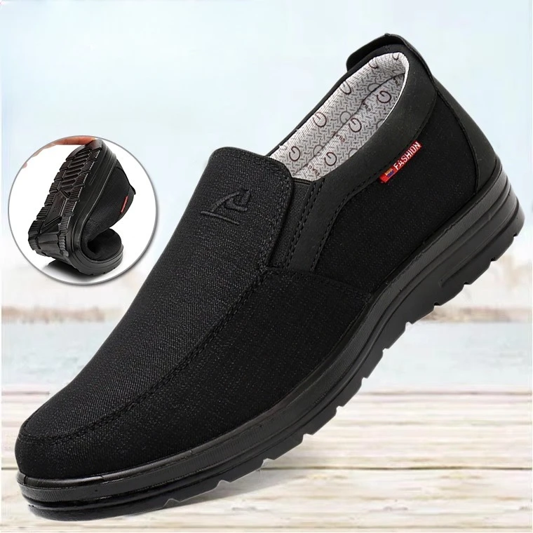 Classic Men's Shoes Casual Handmade Cloth Shoes Dad Shoes Work Shoe Black Soft Sole Middle-aged Elderly Men's Oversize Shoe