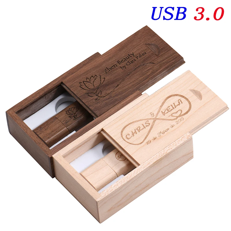 صندوق هدايا خشبي عالي السرعة USB 3.0 محرك فلاش سعة حقيقية محرك القلم شعار مخصص مجاني ذاكرة عصا 64 جيجابايت/32 جيجابايت/16 جيجابايت/8 جيجابايت U القرص