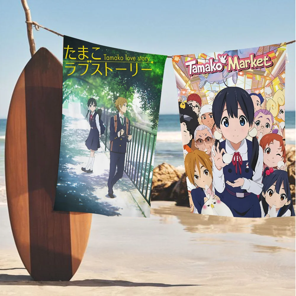 T-Tamako Market Beach Towels Shower Towel Sauna Travel Spa Microfiber Quick Dry Gym Accessories Cute Room Decor