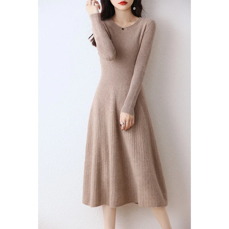 100% Wool Winter Dresses For Women 2023 Fashion Cashmere Sweaters Hot Sale Long Style Pullovers 6Colors Jumpers DR01