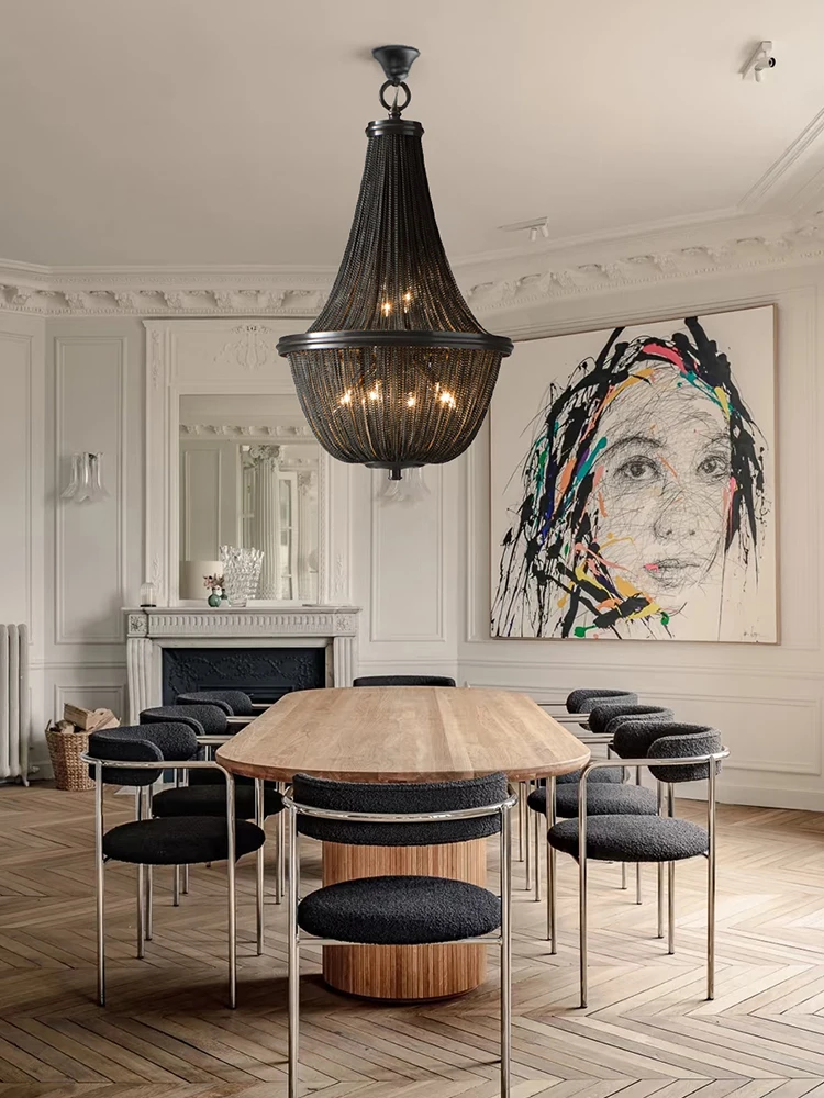 American Tassel Neoclassical Hanging Lamp High Ceiling Chandeliers Modern Staircase Pendant Lighting Fixtures Living Room Lustre