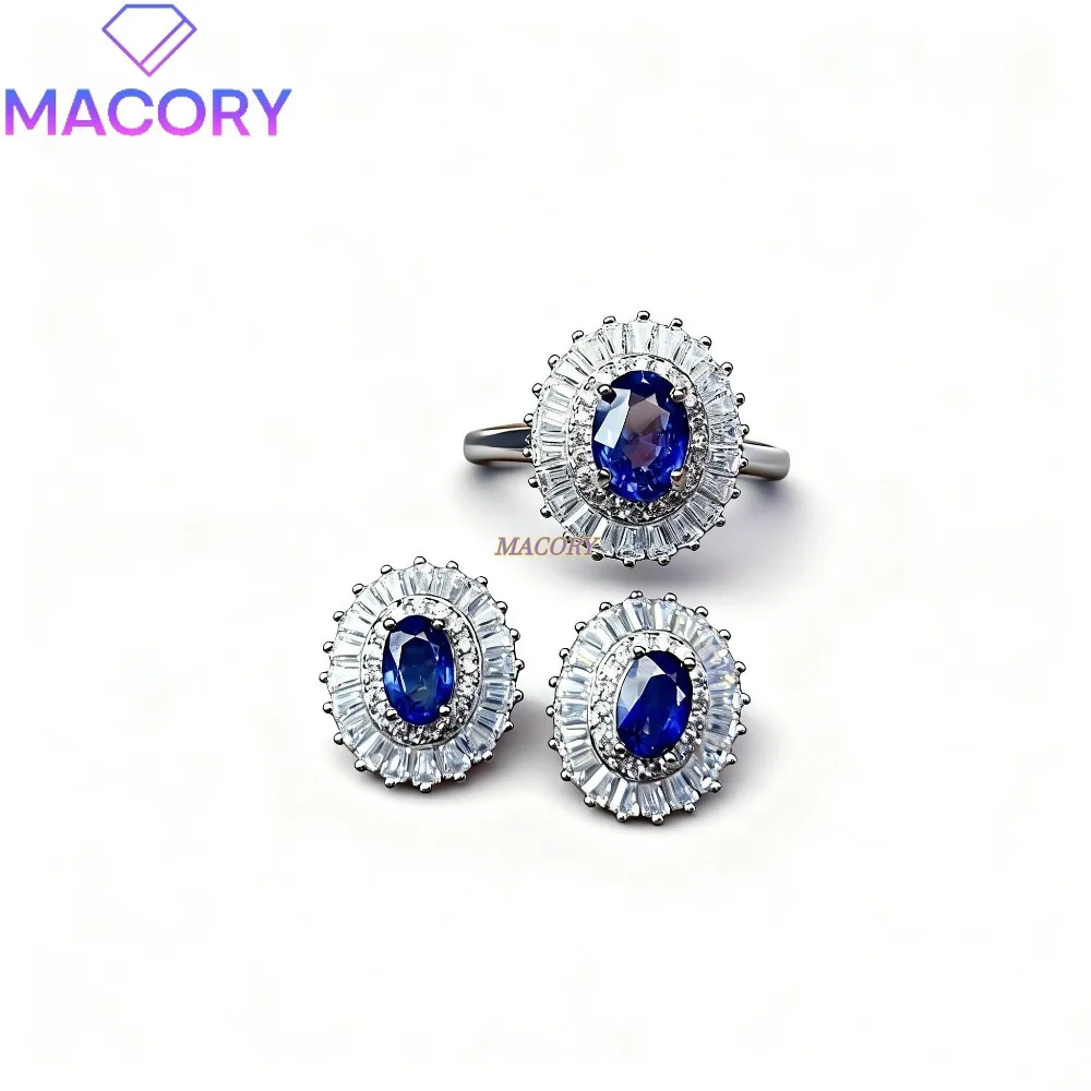 Sapphire 925 sterling silver set exquisite and fashionable two-piece luxury jewellery for women suitable as a festive gift