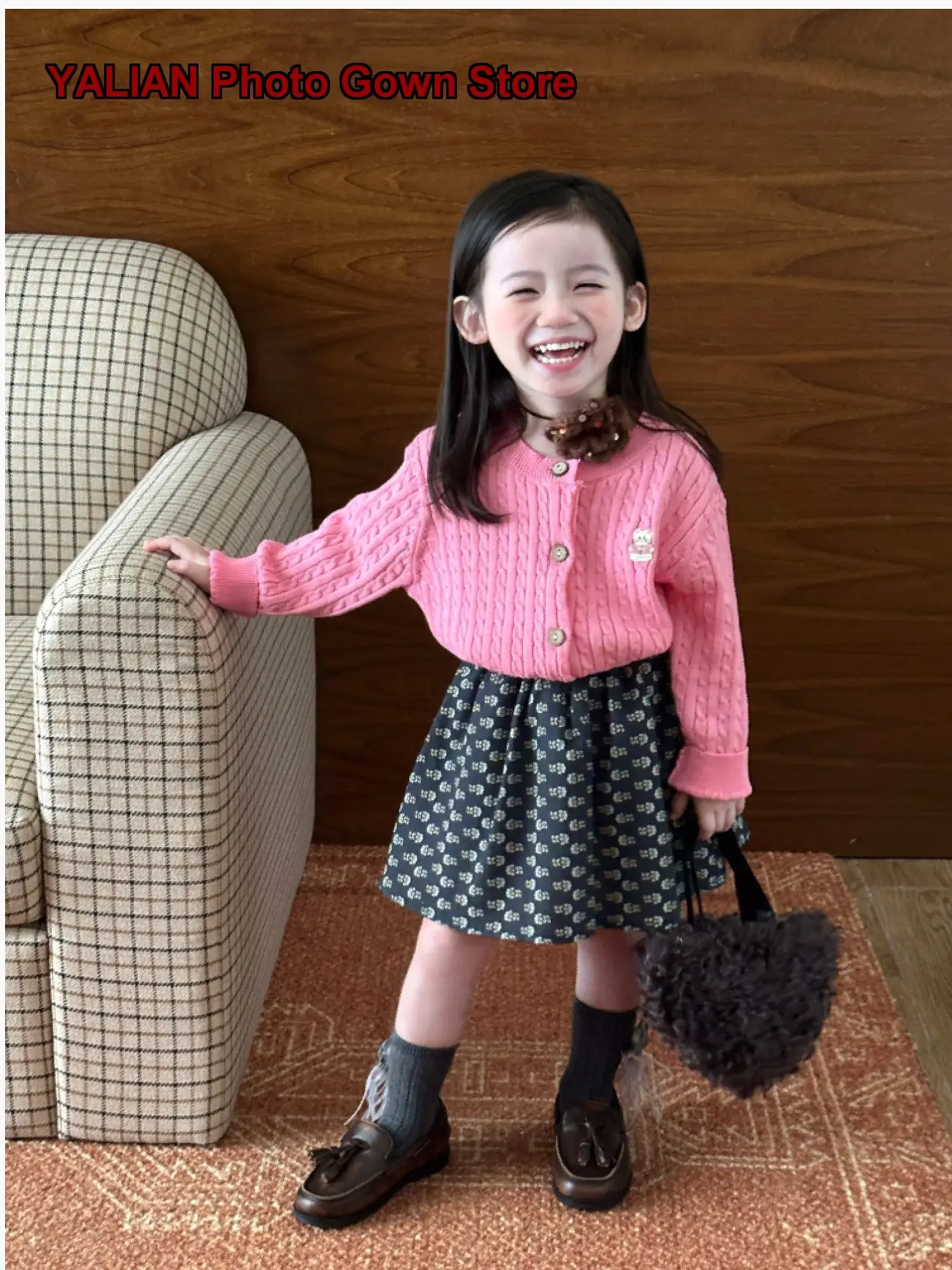 Girls Knit Cardigan Infant Autumn Cable Knit Cartoon Bear Pattern Label Kids