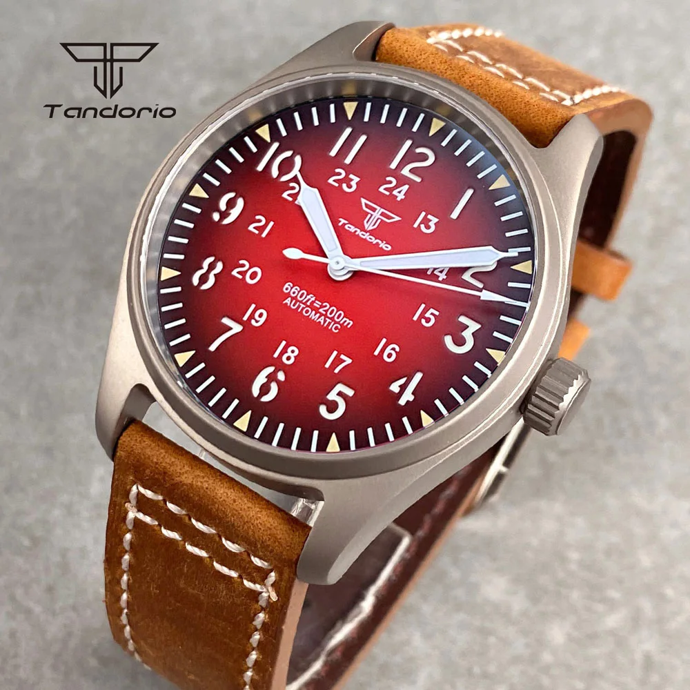 Tandorio 39mm Titanium Pilot Light Weight Gradient Color Diver Men\'s Automatic Watch Sapphire Crystal Luminous Wristwatch 20Bar