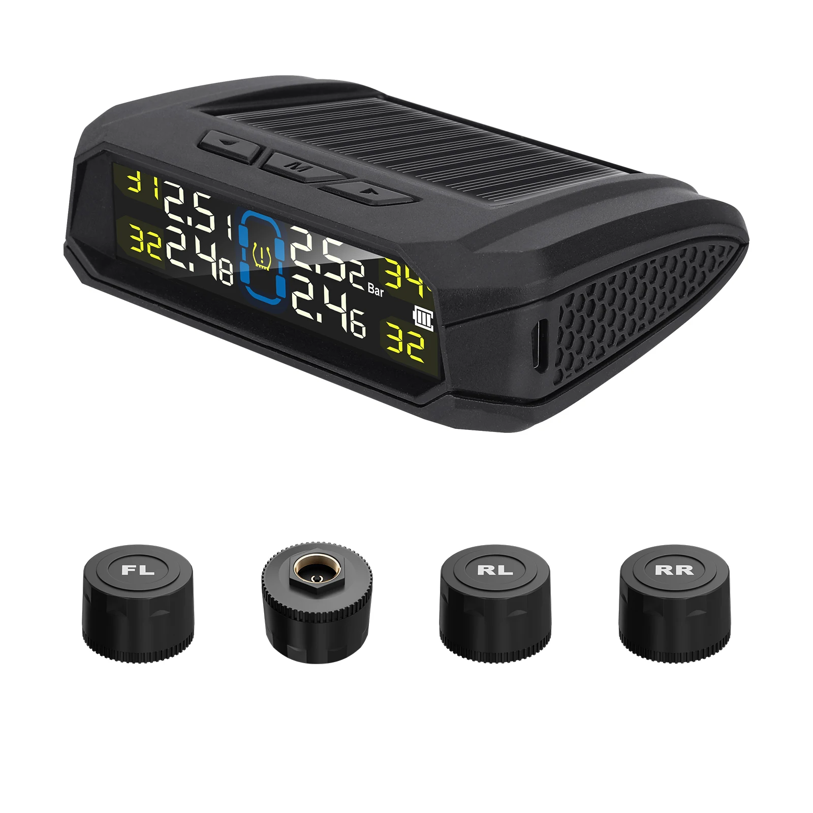 Universal Digital LCD Display Tire Pressure Monitoring System (TPMS) Solar Powered with External Sensor for MPV Off-Road Van
