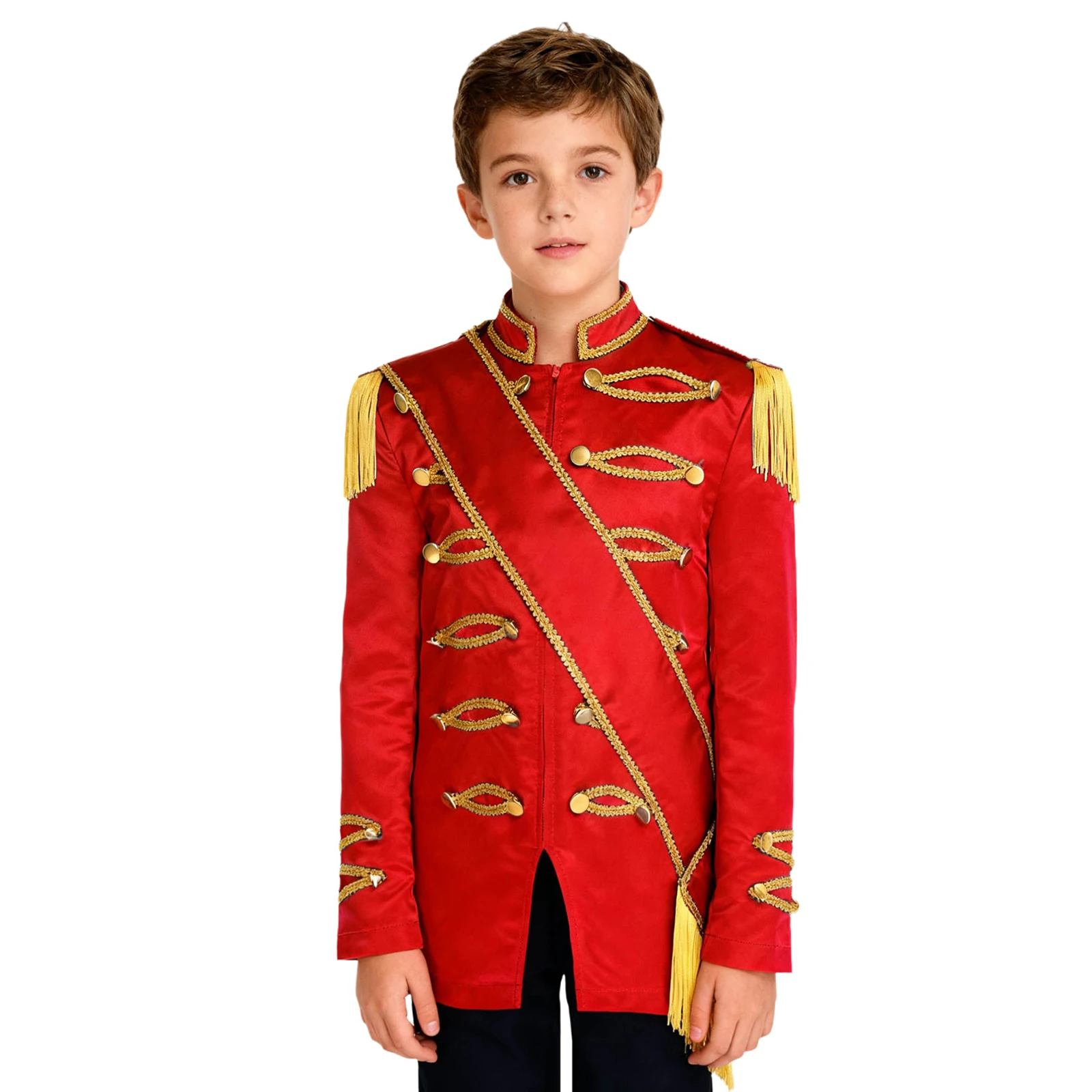 

Kids Vintage Ringmaster Style Jacket with Zip Front Design And Ornamental Tassels Ideal for Circus Themed Events And Band Shows