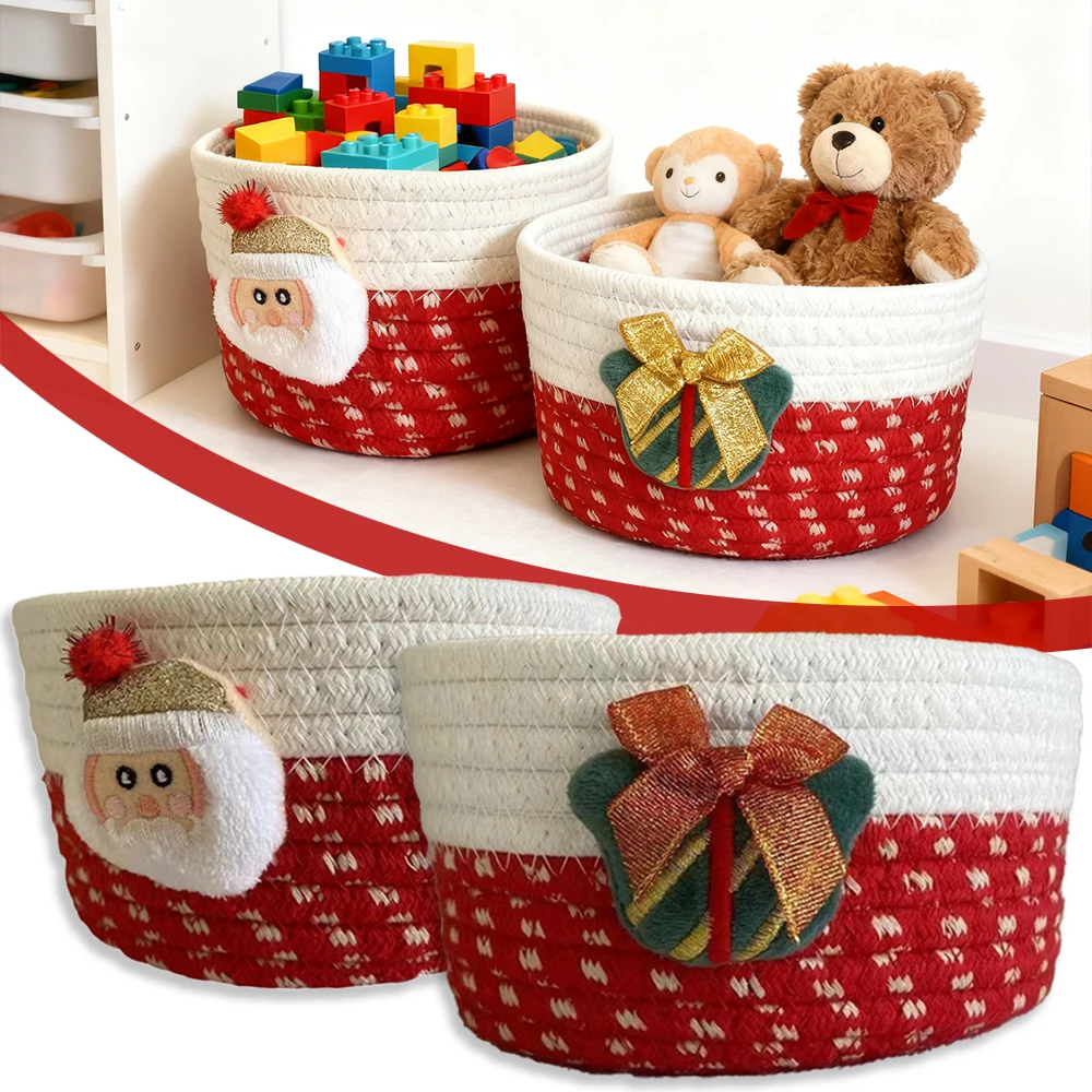 

1PC Hand Woven Storage Basket Christmas Present Candy Storage Baskets Cartoon Kids Toys Desktop Organizer Sundries Storage Box
