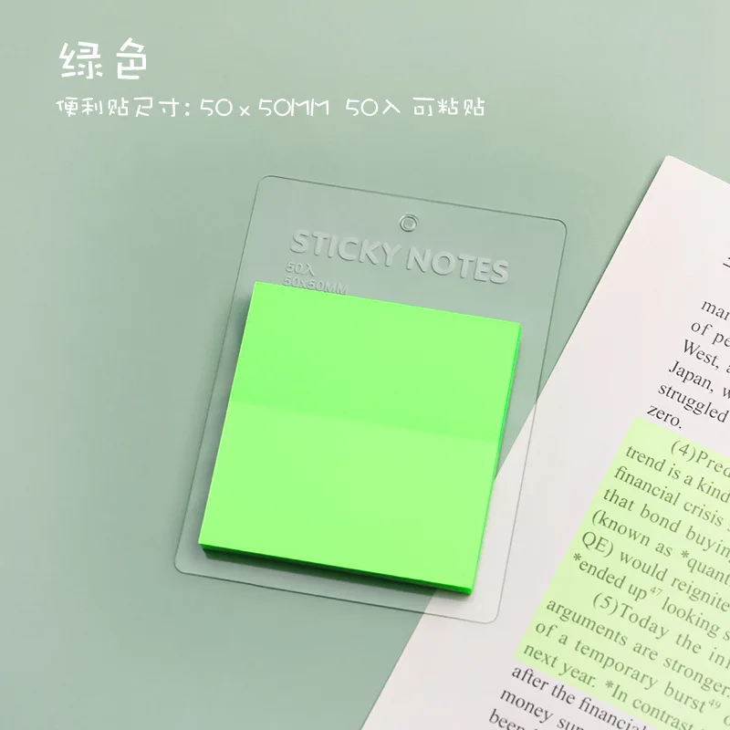 Transparente Cor Sticky Note Pads, Notepads impermeáveis, Posits para Papelaria Escolar, Material de Escritório, Não 50*50mm, 50 Folhas