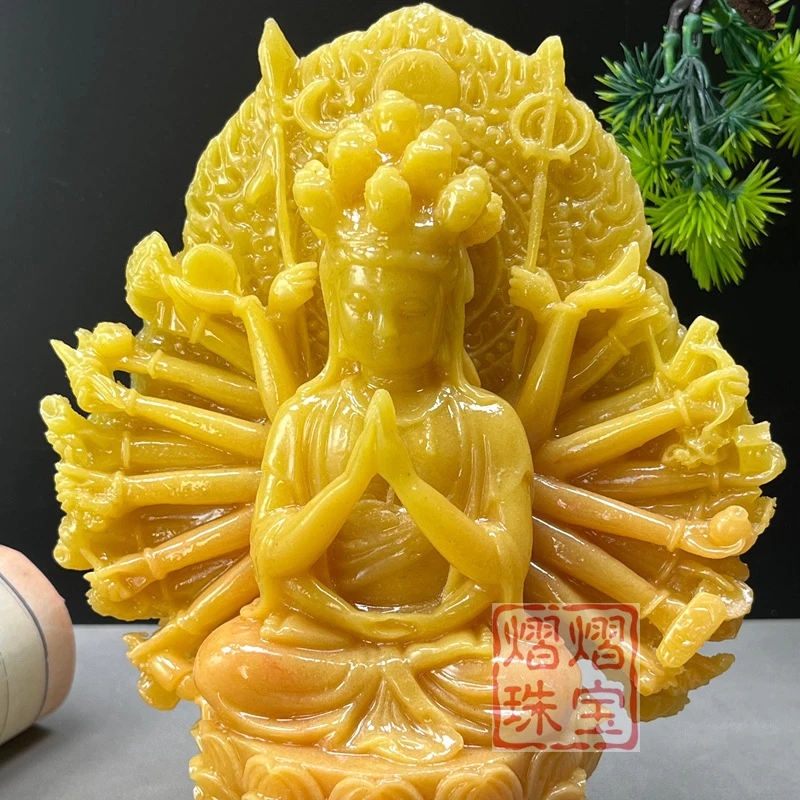 Imitation Shoushan Stone Serene and Peaceful Thousand-Handed Avalokiteshvara Buddha Statue Ornament for Buddhist Temples and Shr
