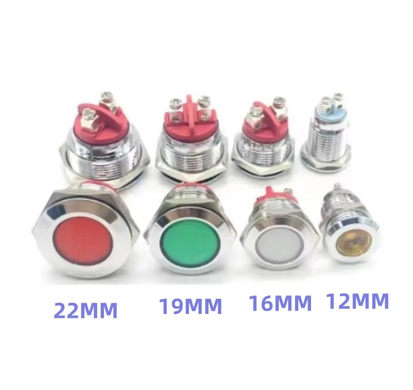 12/16/19/22/25MM LED Waterproof Metal Indicator Light Screw Pin Signal Light 3V 5V 6V 9V12V 24V 220V Red/Yellow/Blue/Green/White