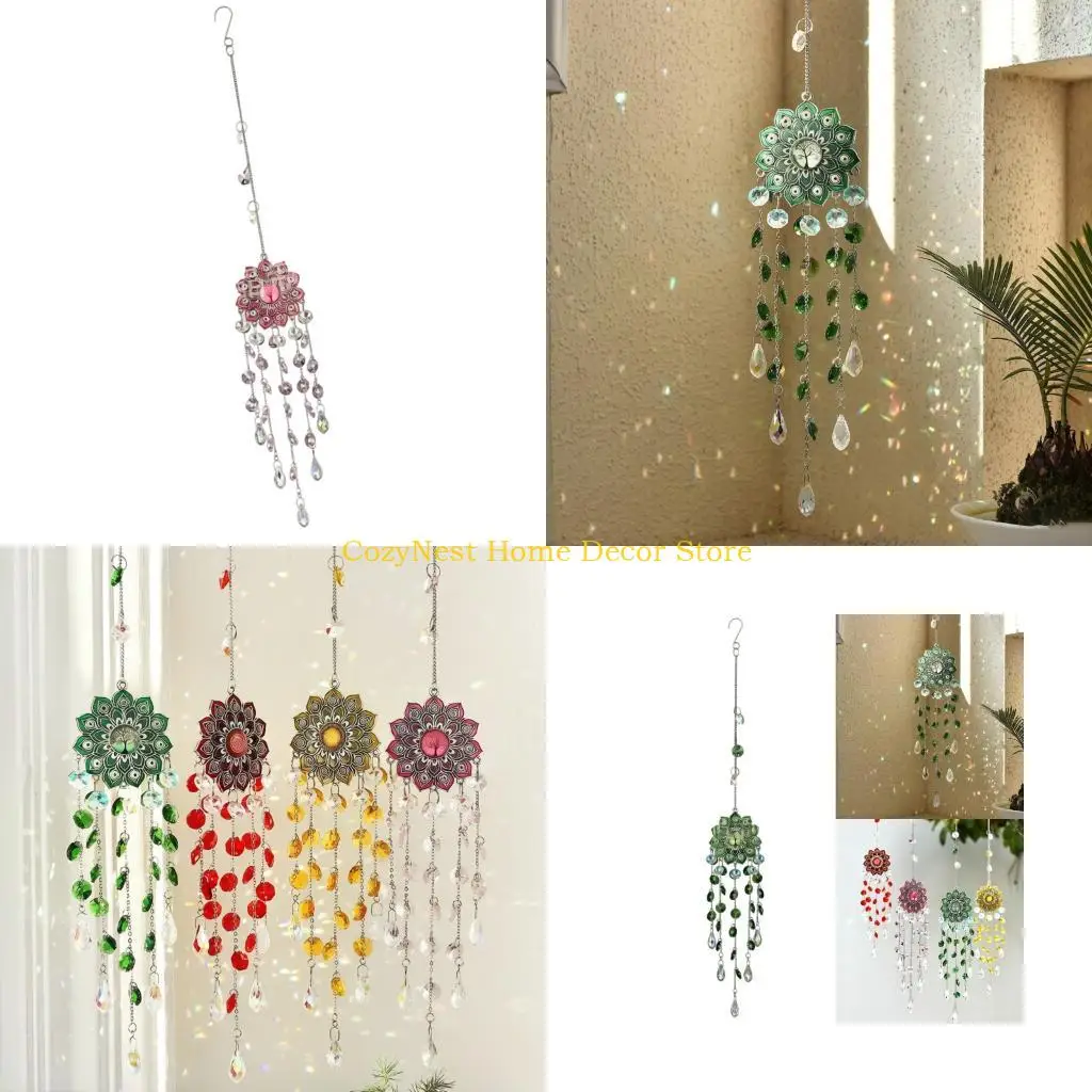 92MF Handcraft Mandalas Flower Suncatchers Wind Chimes with Crystals Hanging Decoration For Window And Room Decoration