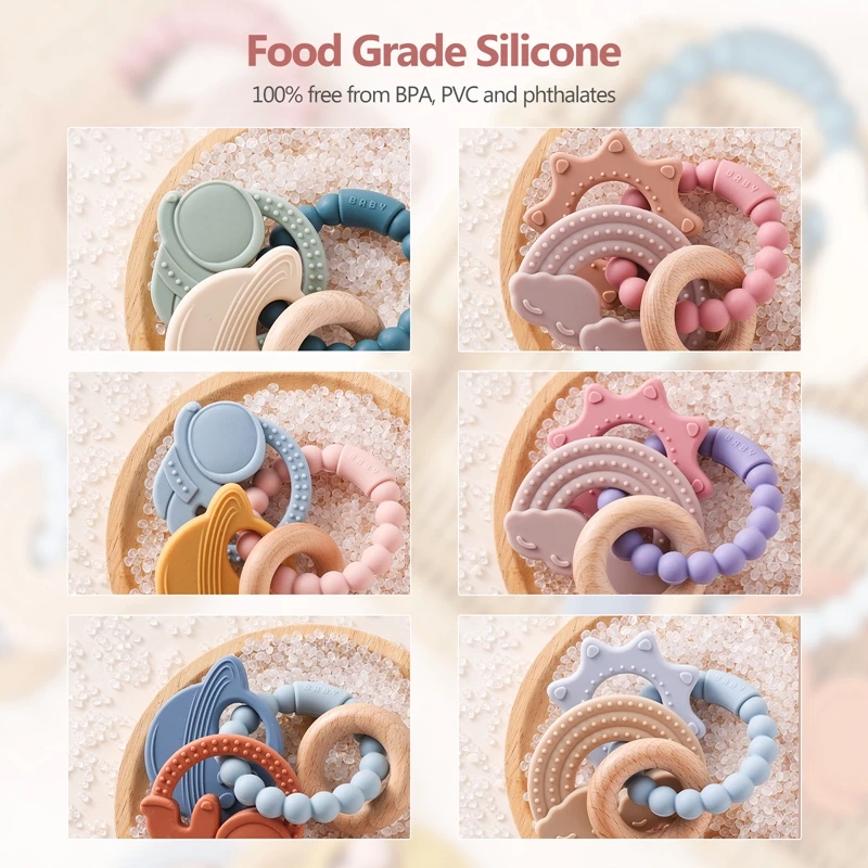 Giocattoli per massaggiagengive con braccialetto in silicone per bambini Giocattoli per dentizione infermieristica celeste in silicone senza BPA Regalo per giocattoli per neonati in silicone alimentare