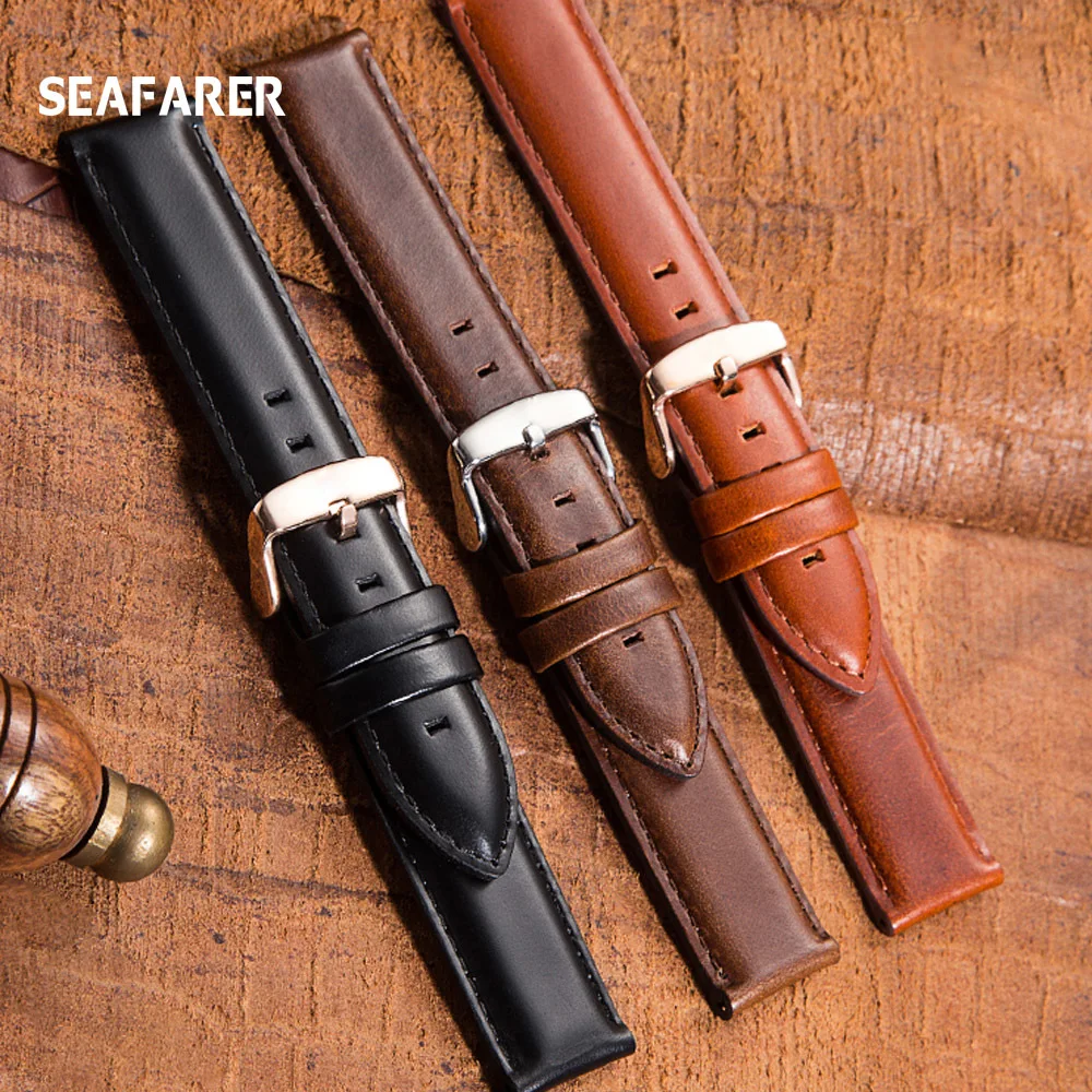 SEAFARER High Quality Genuine Leather Watch Strap 24 22 20 19 18 17 16 14mm Watchband Men's Watch Band For DW Daniel Wellington