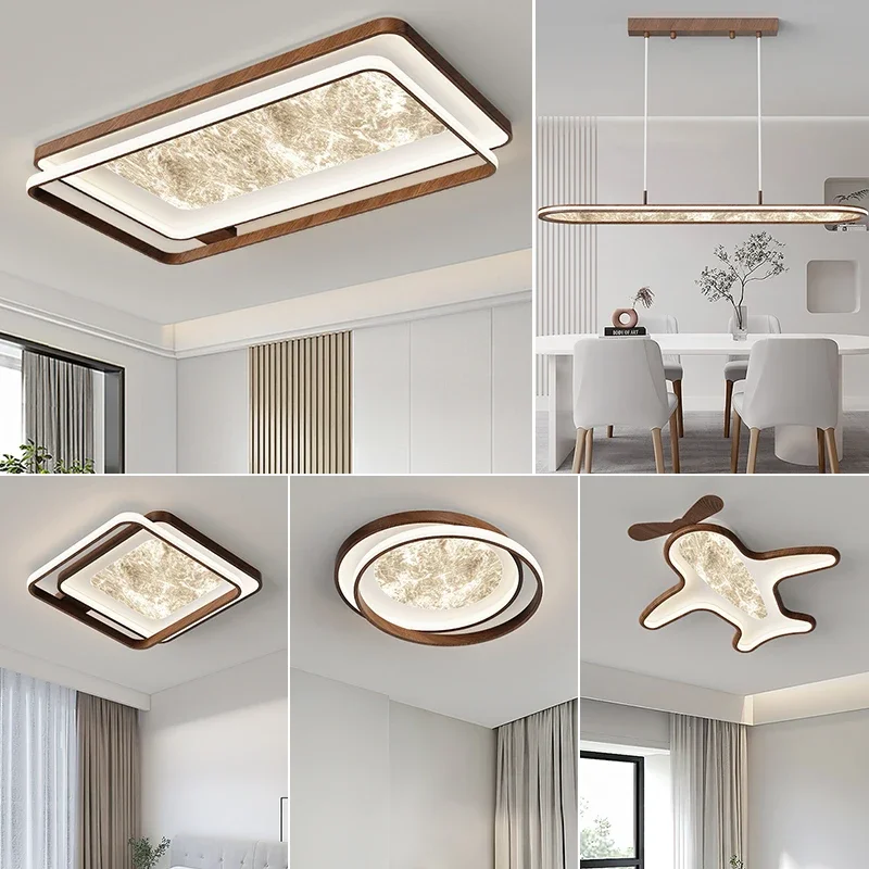 

Потолочная люстра из орехового дерева, современные светодиодные светильники, домашний декор, блеск для гостиной, защита глаз, светильник для спальни