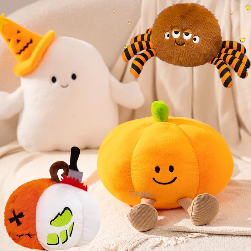 Happy Halloween Plushie Pumpkin Horrible Black Wings Bats Bucktooths Ghost Spider for Kids Festival Decor Doll Toys Funny Gifts