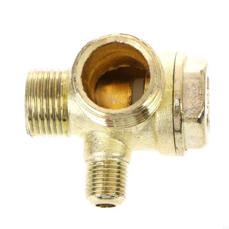 4XFD Male Thread 3 Way Metal Air Compressor Check for Valve Gold Tone