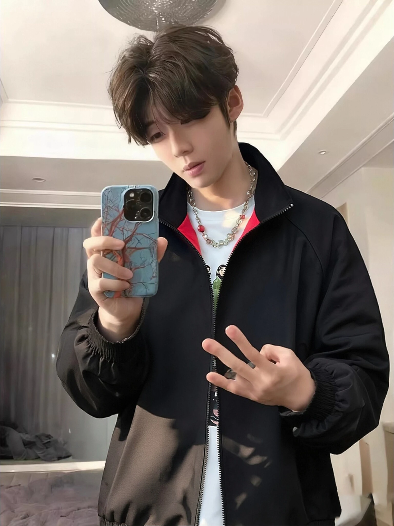 

Черная/красная мужская летная куртка с воротником-стойкой, свободного кроя, в американском стиле, для весны