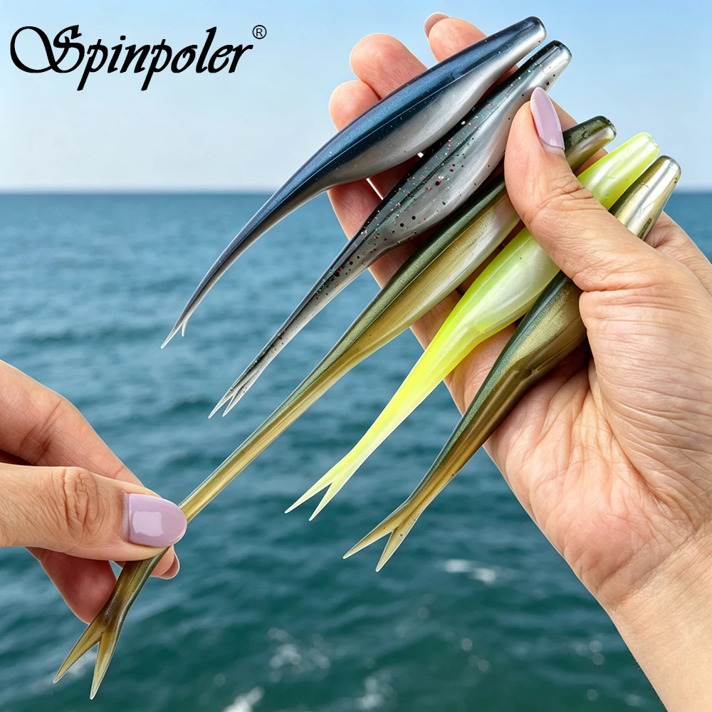 Spinpoler 12cm Floating Split Tail Bait Soft Fishing Lure Minnow Swimbait for Drop Shot Jig Head Rig River Lake Bass Fishing 5Pc