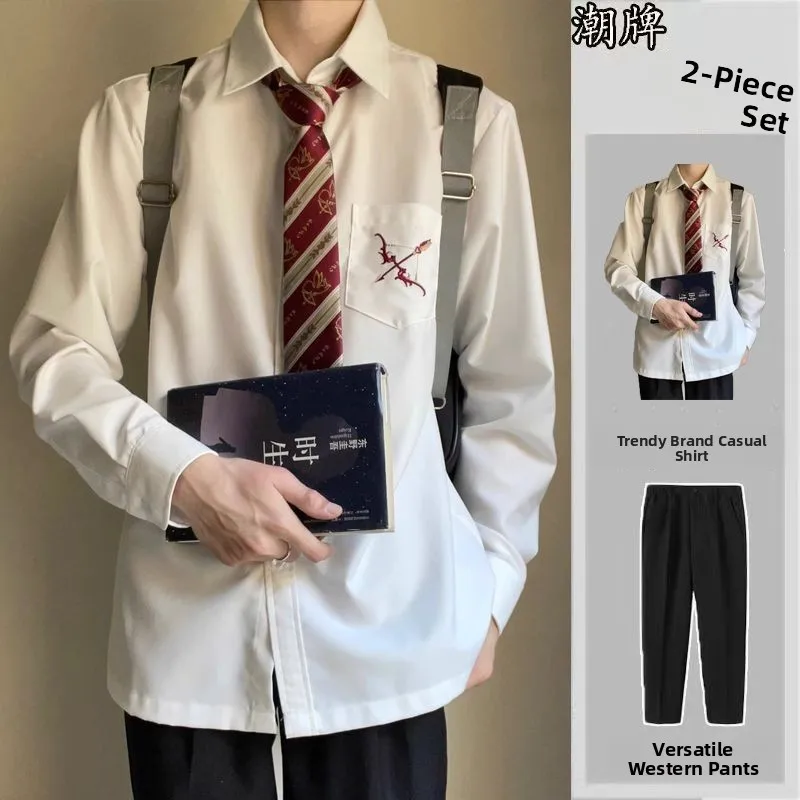 

Оригинальный мужской язычок с вышивкой Long Sve irt College Sle White orm Top Thiened Summer Polyester Blend