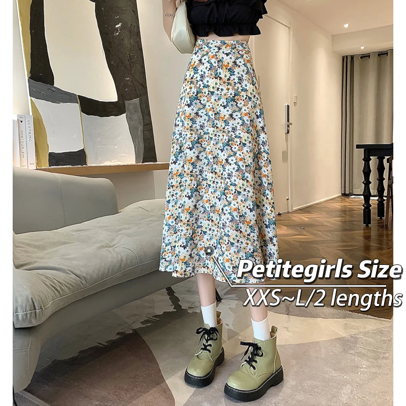 

145 Small short French floral skirt Female oil painting style high waist high A-line skirt chiffon medium long xs Summer