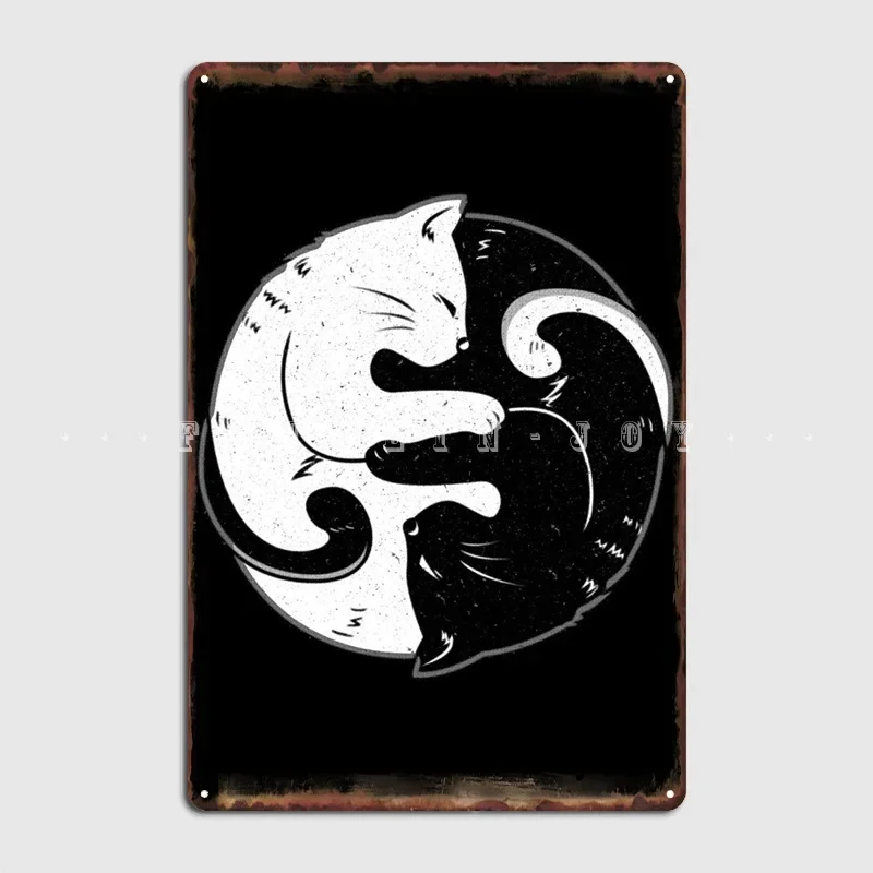 Póster Ying Yang Cat Lover Yin, placa de Metal, cine, cocina, diseño de cine, decoración de pared, cartel de estaño