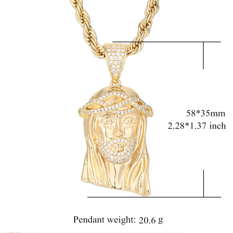 

Iced Out Hip Hop 14k Gold Plated Jesus Religion Moissanite Copper Pendant Charm