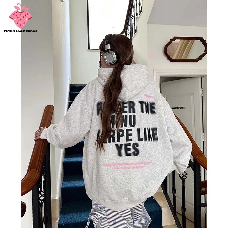 

American Retro Plush Hoodie Women Autumn Winter 2025 New Oversize Cotton Casual Pullover Y2K Tops Women couple Warm Sweatshirt