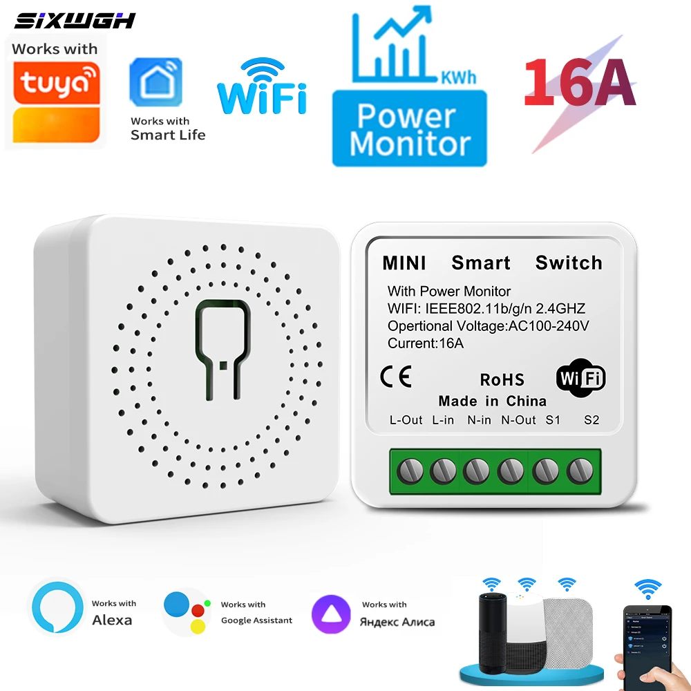 16A Tuya WiFi Smart Switch With Energy Monitoring Circuit Breaker Support Smart Life App Compatible with Alexa and Google Home