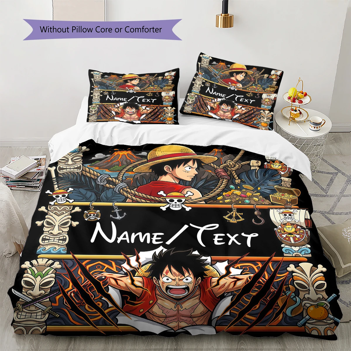 Custom Name One Piece Black Duvet Cover, Comfortable Soft, Sizes Available Print (1 Duvet+2 Pillowcases No Core), Sizes -HE73
